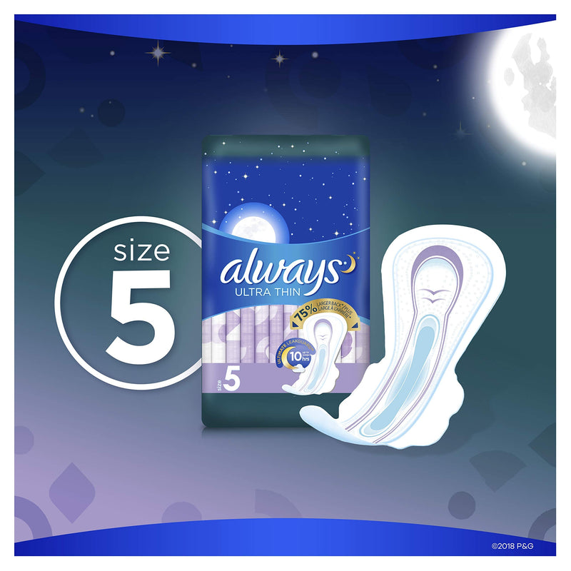 24 Count, ALWAYS Ultra Thin Size 5 Extra Heavy Overnight Pads with Wings Unscented - NewNest Australia