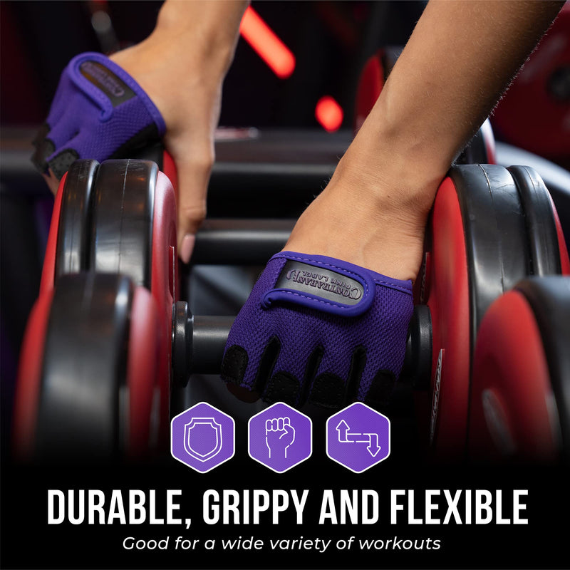 Contraband Pink Label 5537 Womens Micro Weight Lifting Gloves w/Grip-Lock Silicone Padding (Pair) - Minimalist Half Gloves - Apple Watch Friendly Purple Large - NewNest Australia