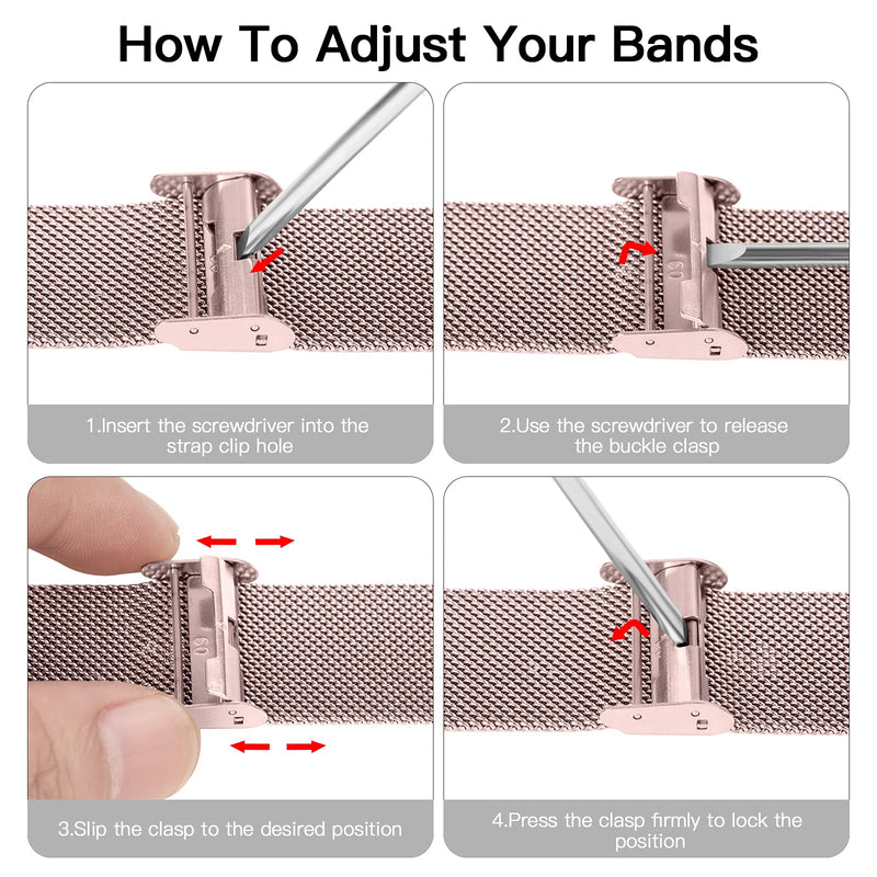 Maledan Metal Bands Compatible with Fitbit Versa/Fitbit Versa 2 Band for Women Men, Adjustable Stainless Steel Mesh Loop Bracelet Wristbands for Fitbit Versa 2/Versa/Versa Lite SE, Rose Gold Rose Gold (Fits for 6.0"-8.0") - NewNest Australia