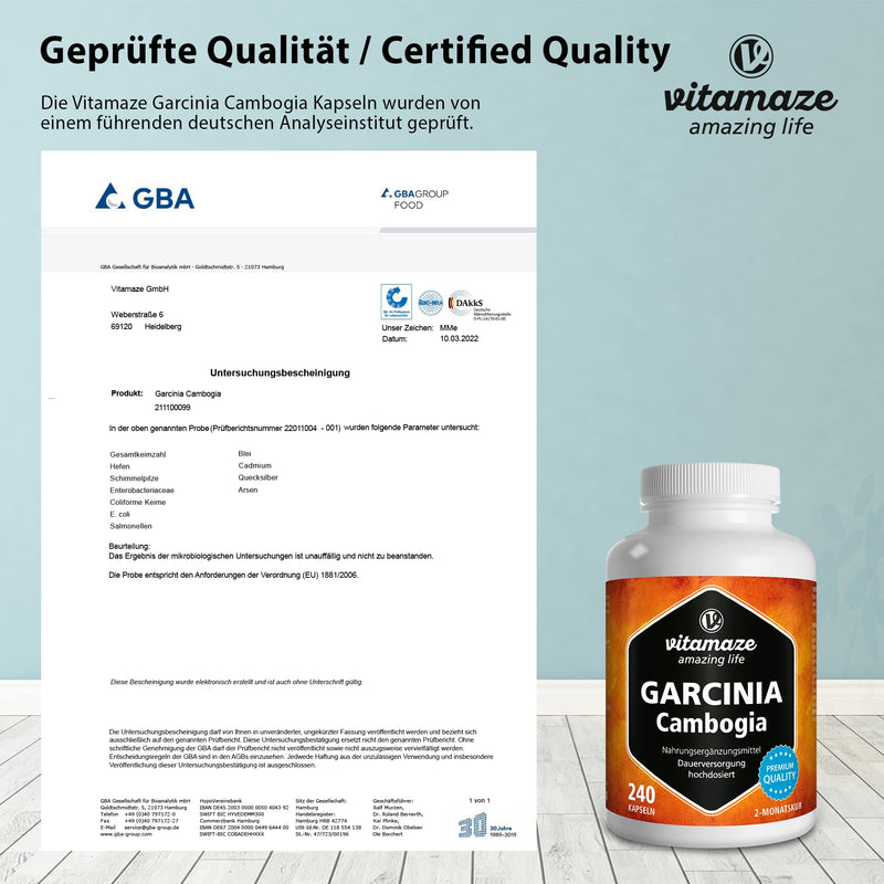 Garcinia Cambogia High-Dosed + Choline, For The Metabolism, Garcinia Extract With 60% Hca From Malabar Tamarins, 240 Capsules For 2 Months, Food Supplement Without Additives, Made In Germany - NewNest Australia