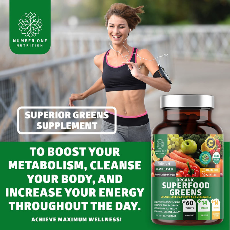 2-Pack N1N Premium Organic Green Superfood, Fruits & Veggies [28 Powerful Ingredients] Natural Supplement with Alfalfa, Beet Root & Tart Cherry for Energy, Immunity, Digestion, Made in USA, 120 Ct - NewNest Australia
