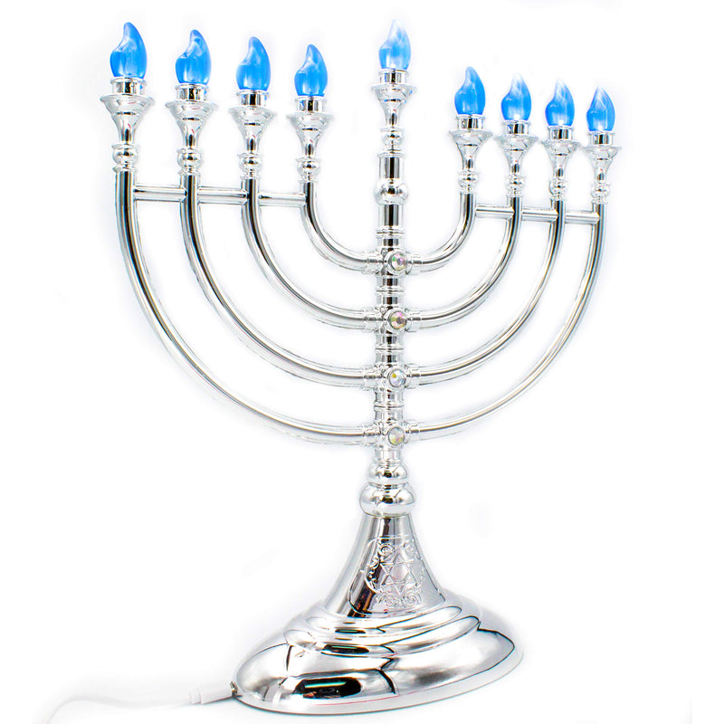 NewNest Australia - The Dreidel Company Traditional LED Electric Silver Hanukkah Menorah with Crystals (ElectroSilver Hanukkah Menorah with Crystals) Electrosilver Hanukkah Menorah With Crystals 