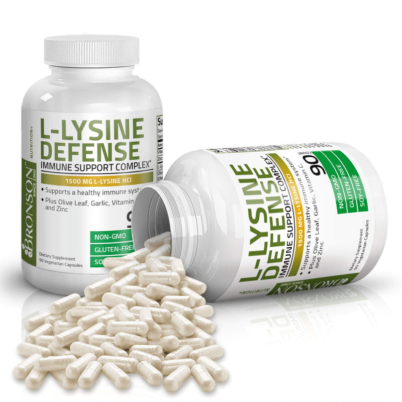 Bronson L-Lysine Defense Immune Support Complex 1500 MG L-Lysine Plus Olive Leaf, Garlic, Vitamin C and Zinc - Non-GMO, 90 Vegetarian Capsules 90 Count (Pack of 1) - NewNest Australia