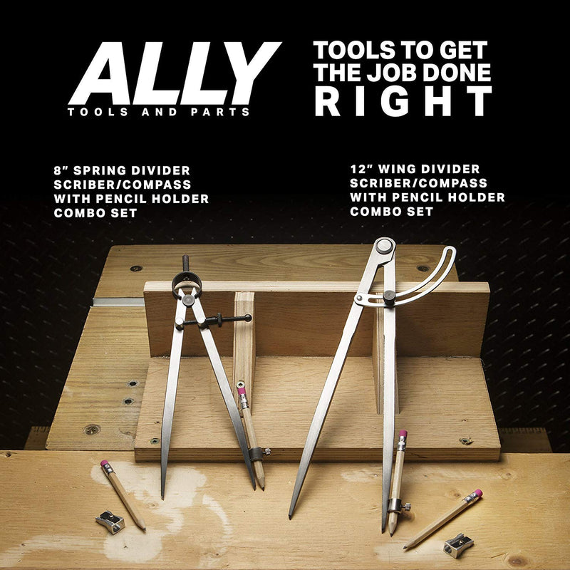 ALLY Tools 12 Inch Precision Wing Divider Scribe Tool/Woodworking Compass with Pencil Holder INCLUDES Two Pencils and Pencil Sharpener Ideal for Drawing Circles, Geometry, Metal, Wood and Leather - NewNest Australia