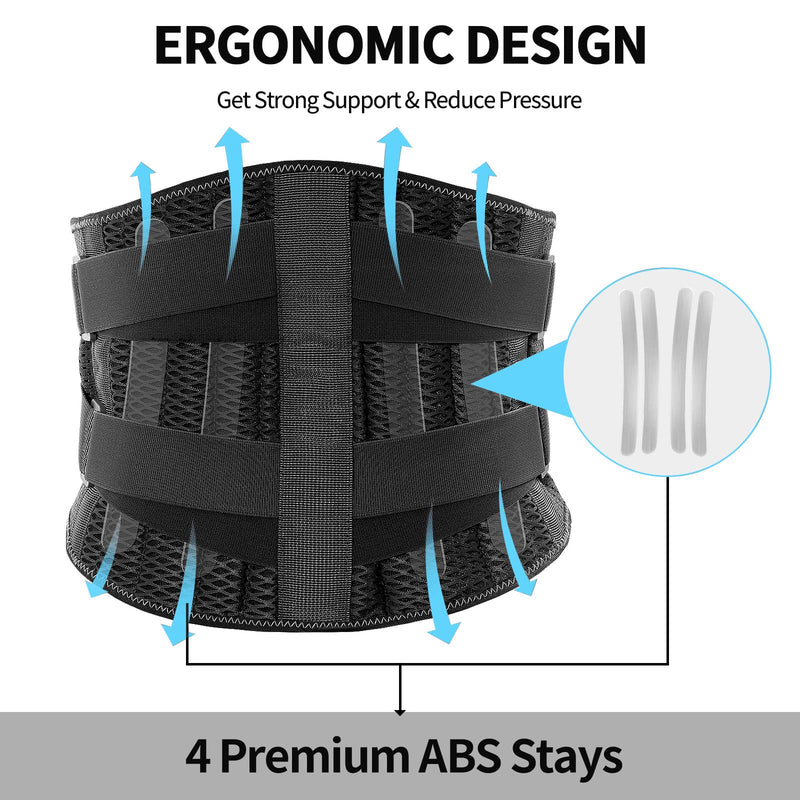 ABYON Back Support Belt, Back Brace Breathable and Adjustable for Lower Back Pain Relief, Lower Back Support for Men and Women Herniated Disc, Sciatica, Scoliosis (Black, M: 35.4"-41.3") Black - NewNest Australia