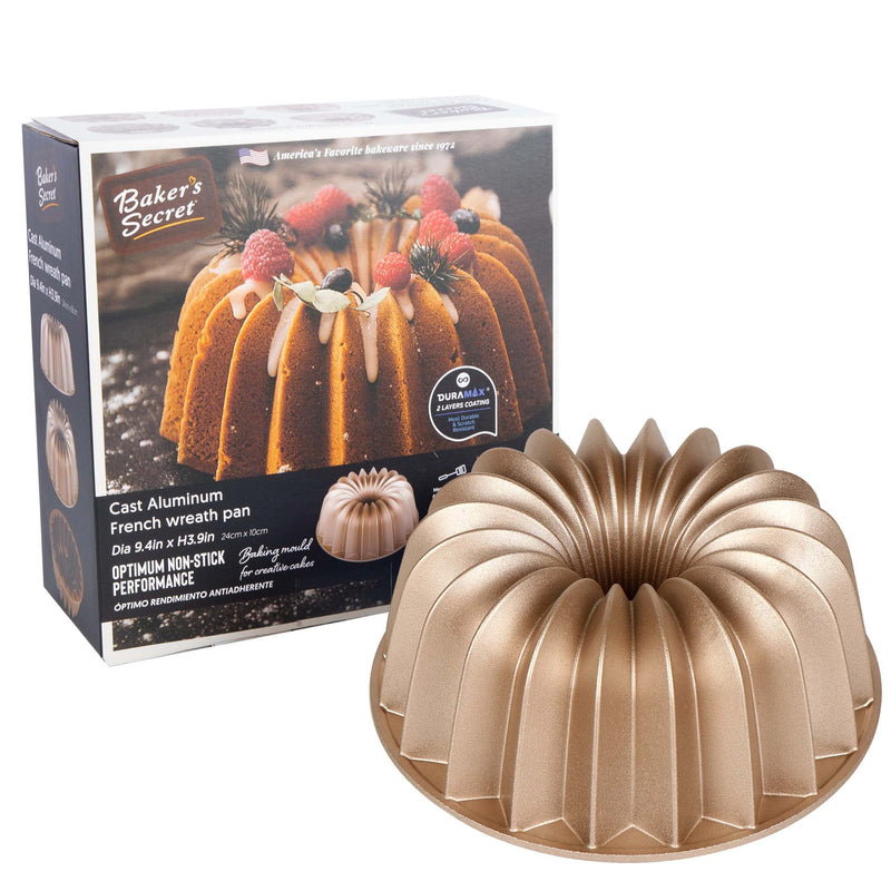 Baker's Secret Bunt Pan 9" French Wreath, Extra Thick Cast Aluminum Bundt Cake Pan Baking Pan,2 Layers Non-stick Coating For Easy Release, Baking Supplies- Cast Aluminum Collection - NewNest Australia