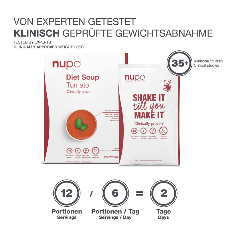 NUPO Diet Soup Tomato – Premium Diet Meal Replacement for Weight Loss I Clinically Proven Savory Meals for Efficient Weight Reduction I 12 Servings I Very Low Calorie Diet, Gluten Free, GMO Free 12 Servings (Pack of 1) - NewNest Australia