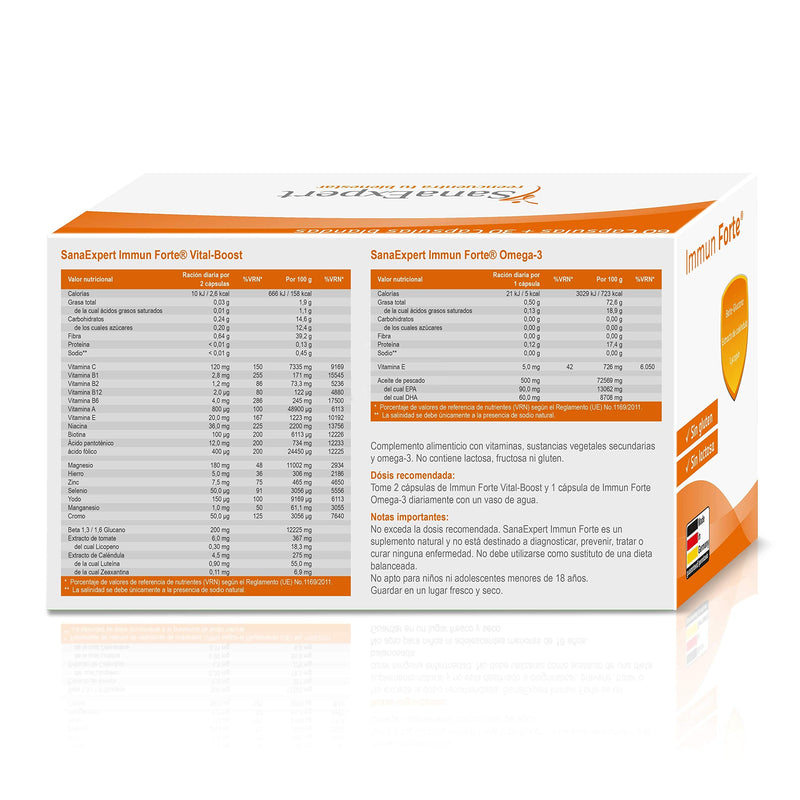 Immun Forte, vitamin complex and minerals for the immune system, omega-3 fatty acids, beta-glucan, marigold extract, lycopene and lutein, 90 capsules (69 g) - SanaExpert 1 - NewNest Australia