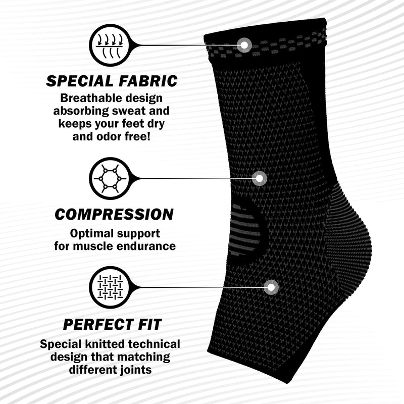 PowerLix Ankle Brace Compression Support Sleeve (Pair) for Injury Recovery, Joint Pain and More. Plantar Fasciitis Foot Socks with Arch Support, Eases Swelling, Heel Spurs, Achilles Tendon Black Small - NewNest Australia