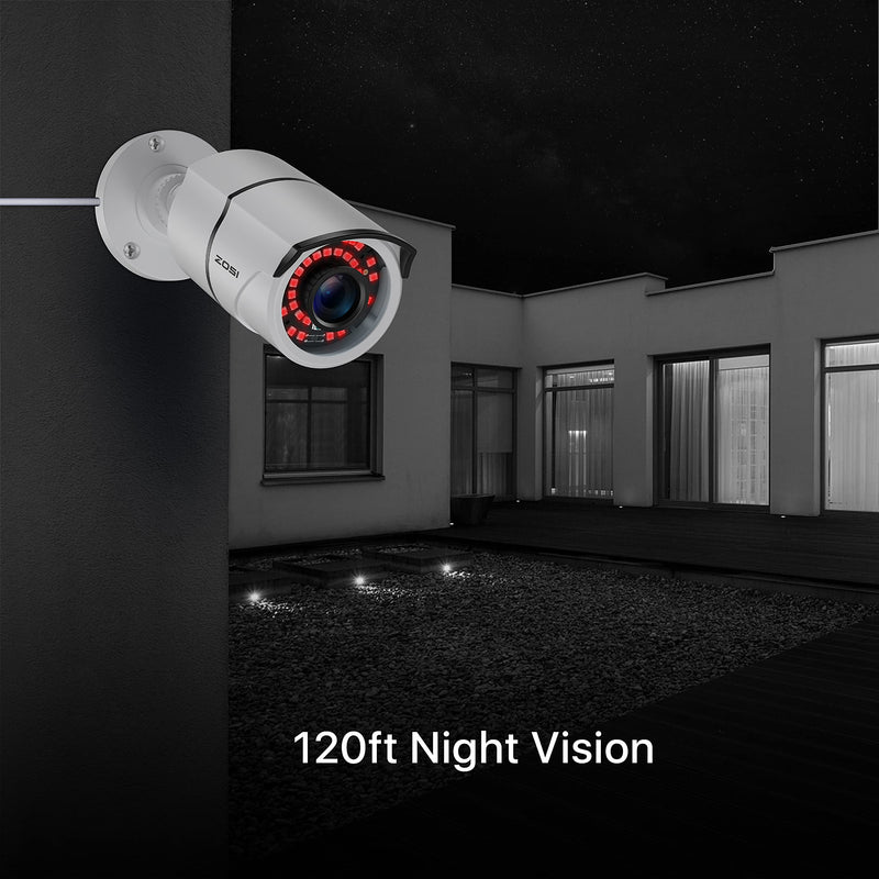 ZOSI 2.0 Megapixel HD 1080P HD-TVI Security Cameras Day Night Waterproof Camera 100ft IR Distance, Aluminum Metal Housing,Only Compatible for HD-TVI Analog DVR White Wired Camera - NewNest Australia