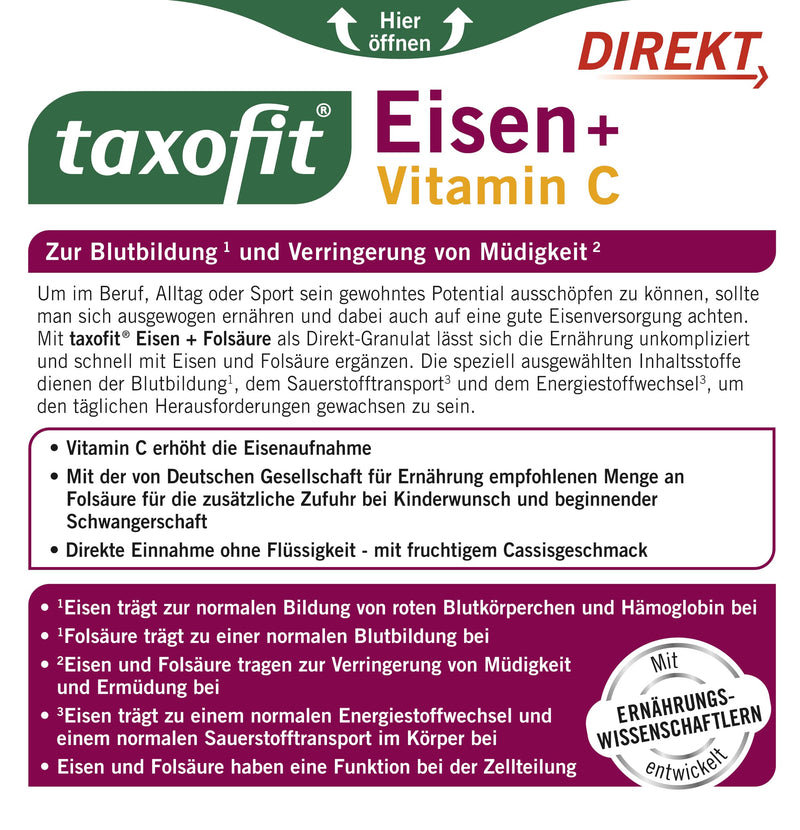 taxofit® Iron + Folic Acid + Vitamin C Direct Granules | For Blood Formation & Reduction of Fatigue | 20 servings - NewNest Australia