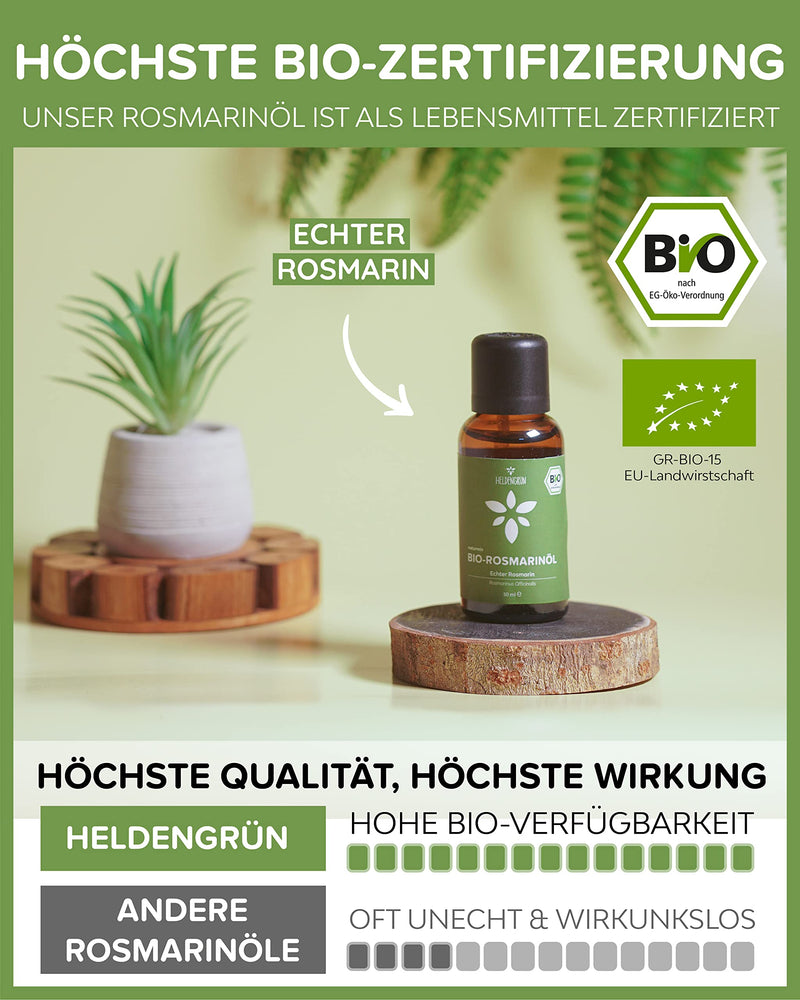 Heldengrün® ORGANIC rosemary oil [HIGH DOSE] Stimulates hair growth - hair oil for hair loss - 100% natural rosemary oil - rosemary oil hair 30.00 ml (pack of 1) - NewNest Australia