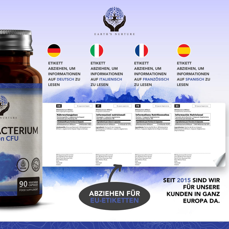 EN Bifidobacterium | 90 high-dose Bifidobacterium probiotic capsules - 5 billion KBU of bifidobacteria per capsule | GMO, gluten and allergen free | Made in Britain - NewNest Australia