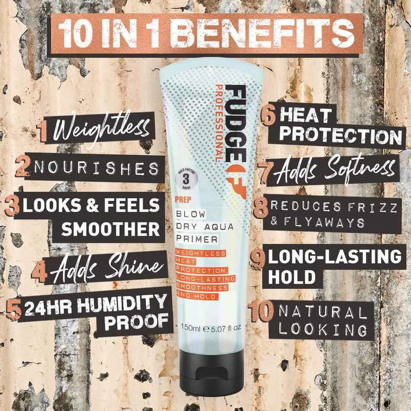 Fudge Professional Blow Dry Hair Styling Serum, Aqua Blow Dry Primer, Infused with Hyaluronic Acid, Heat Protection Up To 230 Degrees, Adds Natural Body and Volume, Hair Styling For Women, 150 ml - NewNest Australia