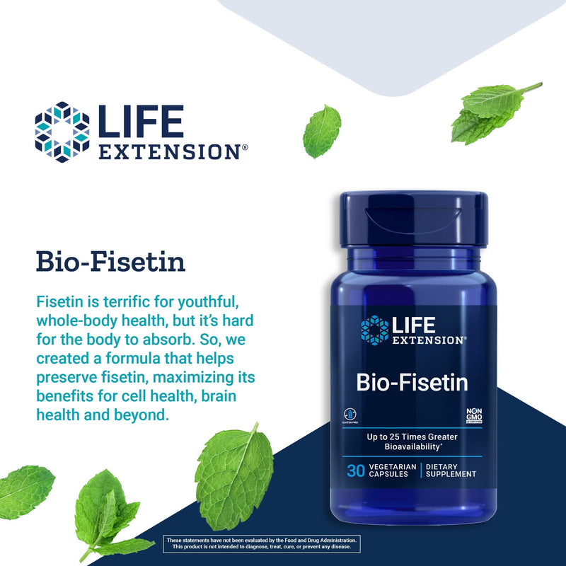 Life Extension Bio-Fisetin - for Glucose Metabolism, Heart, Eye and Kidney Health - Inflammation Management and Longevity Supplement - Non-GMO, Gluten-Free - 30 Vegetarian Capsules - NewNest Australia