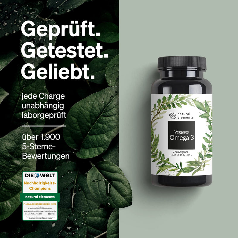 Omega 3 vegan - Premium: With EPA and DHA from algae oil (in triglyceride form) - sustainable and naturally low in harmful substances - 90 capsules - NewNest Australia