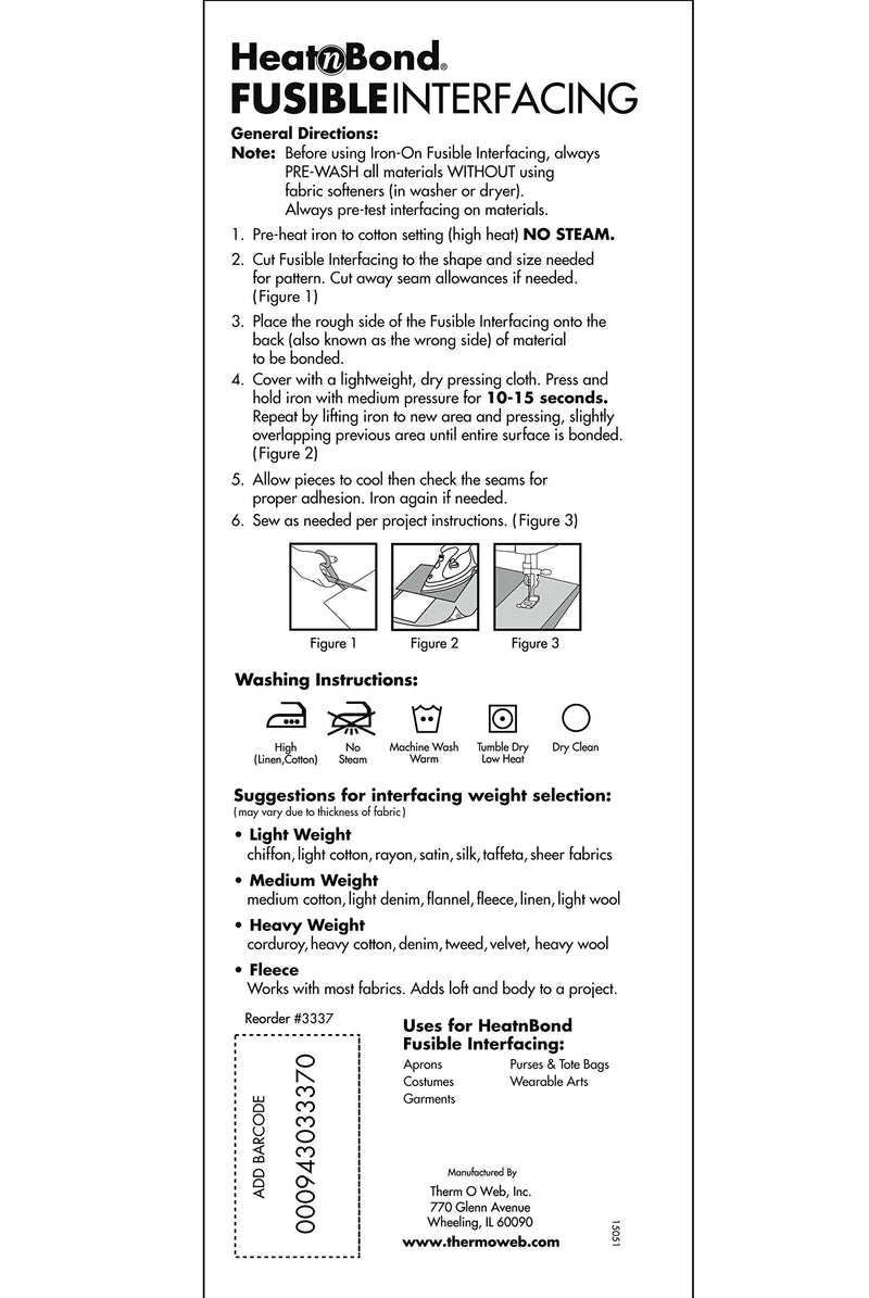 Thermoweb Heat'n Bond Medium Weight Iron-On Fusible Interfacing-White 20"X36" (3337) - NewNest Australia