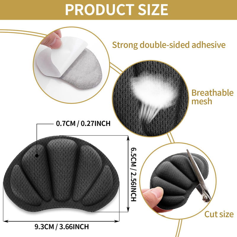 Sibba Heel Pad Inserts Grips 4 Pairs Shoes High Heels Cushions Too Big Shoe Protectors Sticker Filler Pads Arch Support Sneakers Insole Sole Comfort for Women Men (Black) 4 Pairs Black Heel Pads - NewNest Australia