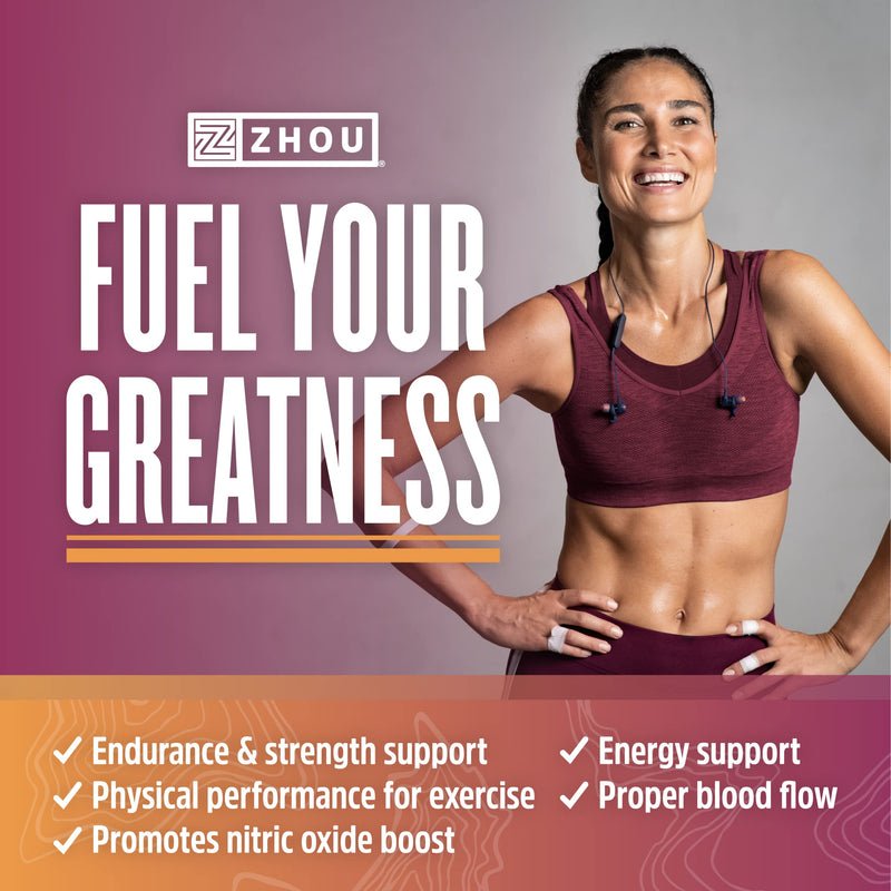 Zhou Nitric Oxide with L Arginine, Citrulline Malate, AAKG and Beet Root | Powerful N.O. Booster and Muscle Builder for Strength, Blood Flow and Endurance | 30 Servings, 120 Veggie Caps - NewNest Australia