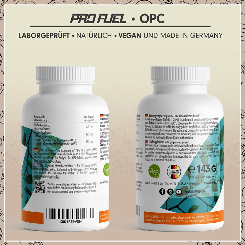 OPC grape seed extract - 240 capsules with 75% pure OPC per capsule - laboratory tested (HPLC method) with certificate: real 75% OPC content - 500 mg - 100% vegan 1x 240 capsules - NewNest Australia