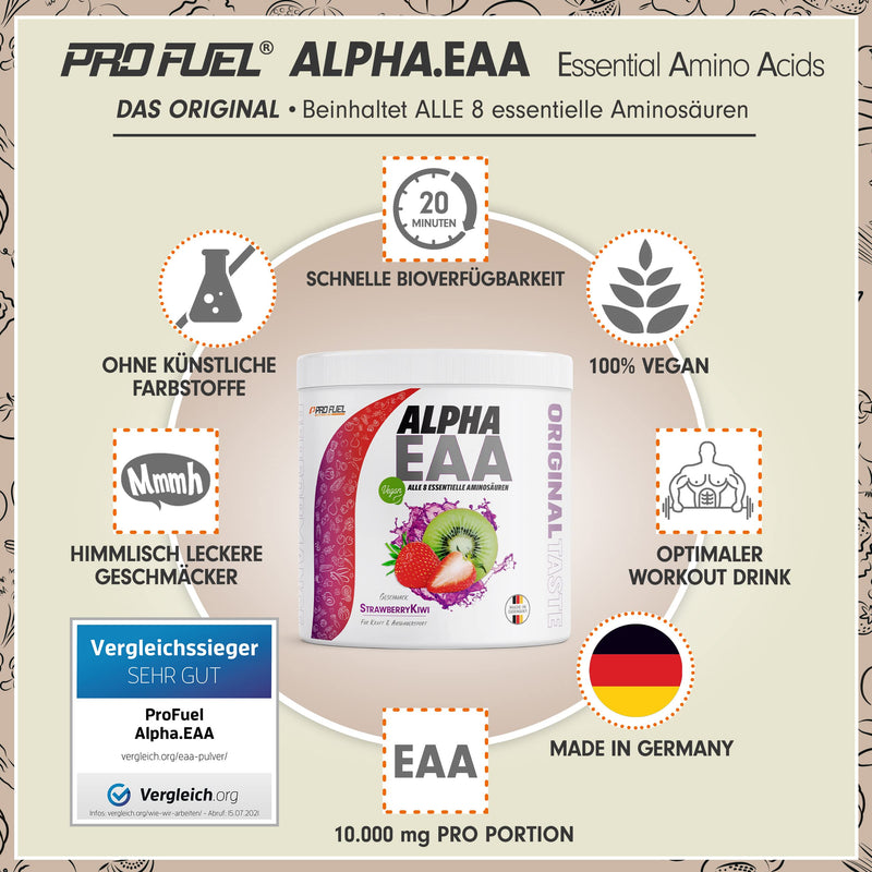 Alpha Eaa Powder 462 G Strawberry Kiwi - Incredibly Delicious Eaa Drink Powder, All 8 Essential Amino Acids, Vegan Eaas Amino Acids/Amino Workout Drink, Optimal Quality, Made In Germany - NewNest Australia