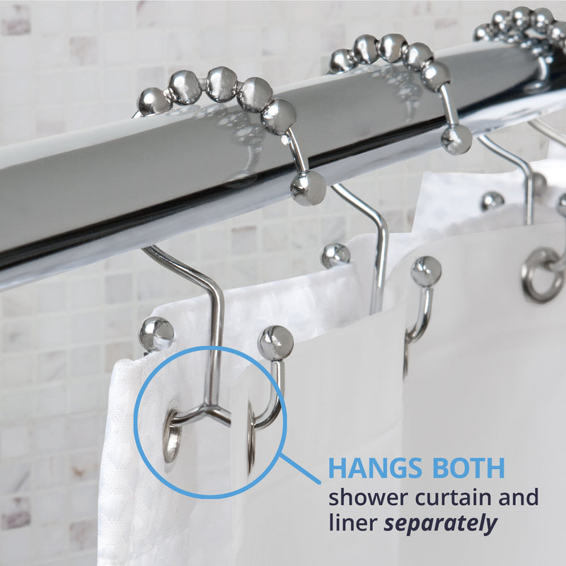 Maytex Shower Curtain Hooks Rust-Resistant Metal Double Roller Glide, Rings for Bathroom, Set of 12, Chrome - NewNest Australia