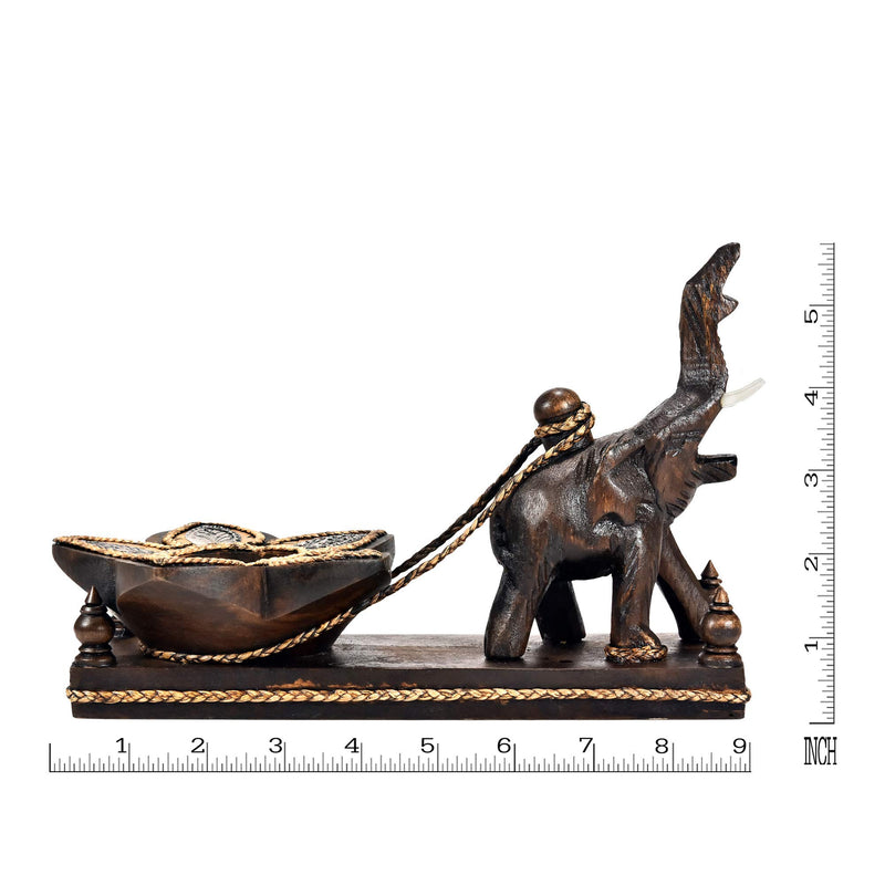 NewNest Australia - AeraVida Energetic Hand Carved Elephant Towing a Flower Candle Holder 