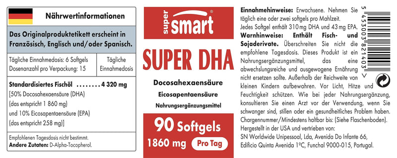 Super DHA - Heart and Brain - Docosahexaenoic Acid - Eicosapentaenoic Acid - Natural Omega-3 Formula - Sustainable Fishing - GMO Free - Supersmart - NewNest Australia