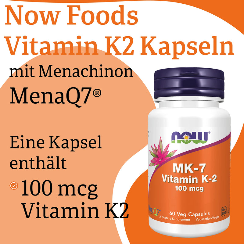 Now Foods Vitamin K2 MK-7, 100mcg, all-trans, 60 vegan capsules, laboratory tested, gluten-free, soy-free, vegetarian, non-GMO - NewNest Australia