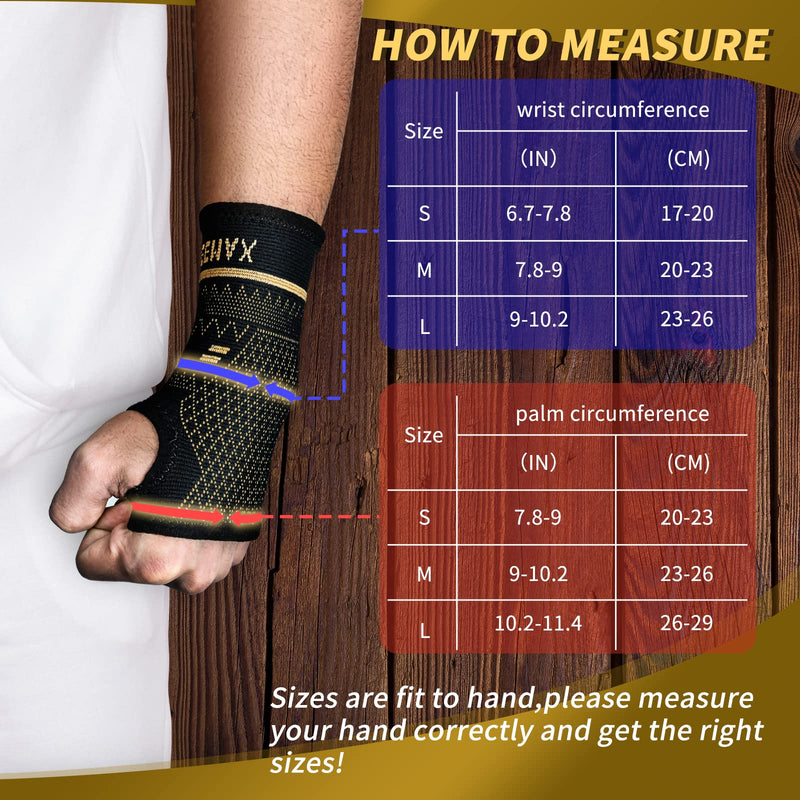 INDEEMAX Wrist Support Sleeve 1 Pair, High Copper Infused Compression Wrist Brace with Thumb Loop, Left/Right Palm Hand for Carpal Tunnel, Arthritis, Tendonitis, Pain Relief, Sport Black, S - NewNest Australia