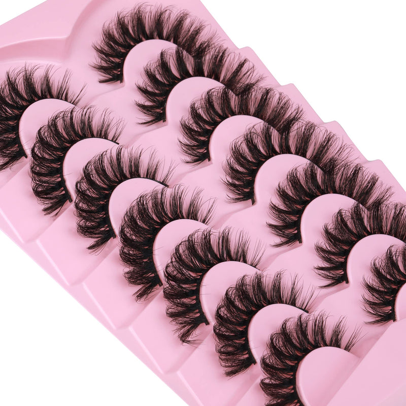 JIMIRE Faux Mink Lashes Wispy Fluffy Cat Eye 6D Volume Russian Strip D Curl False Eyelashes Thick Crossed Soft Curly Fake Lashes 7 Pairs Pack 7 Pairs Cat Eye - NewNest Australia