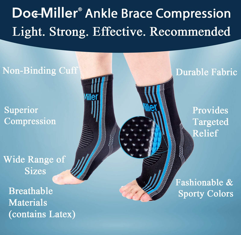 Doc Miller Ankle Compression Sleeve For Achilles Tendonitis & Plantar Fasciitis Relief, Recover Sports Injury and foot Joint Swelling - 1 Pair Small Blue Color 20-30 mmHg Toeless Foot Compression Sleeve - NewNest Australia