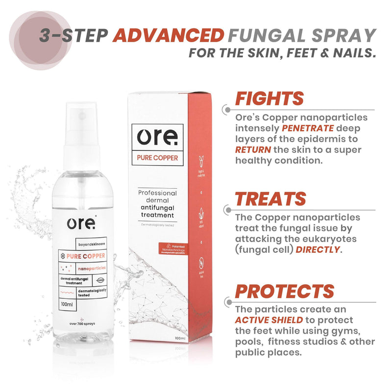 Ore® ● Professional Dermal Anti-fungal Treatment (Cure&Prevent) ● 100% Natural ● 100ml/700+ Sprays ●Athletes Foot, Ringworm, Jock Itch, Smelly Feet & Nail Fungus ● Recommended by Podiatrists - NewNest Australia