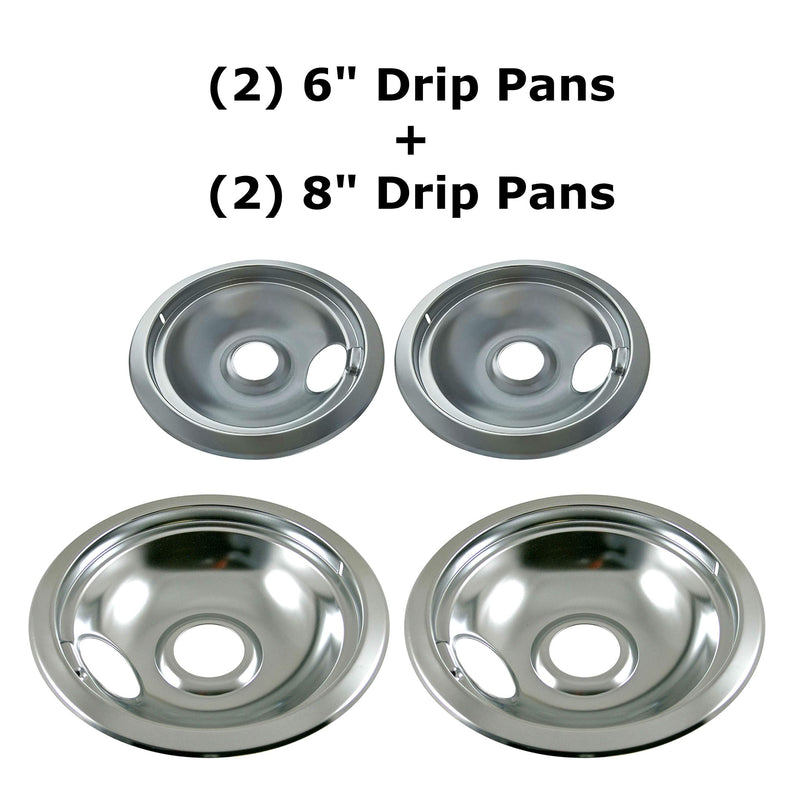 KITCHEN BASICS 101 316048413 and 316048414 Replacement Chrome Drip Pans for Frigidaire Kenmore - Includes 2 6-Inch and 2 8-Inch Pans, 4 Pack - NewNest Australia