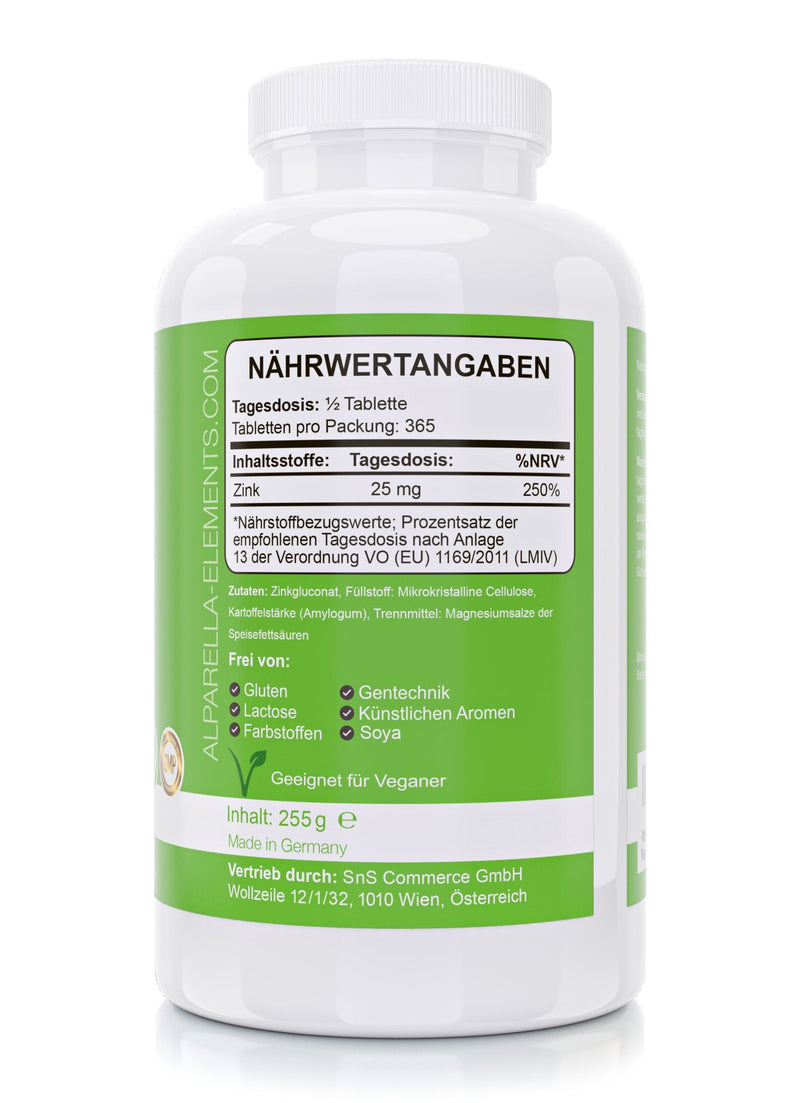 High-dose zinc tablets - 50 mg zinc gluconate per tablet - 365 vegan zinc tablets as a 2-year supply - dietary supplement from Alparella Elements - NewNest Australia