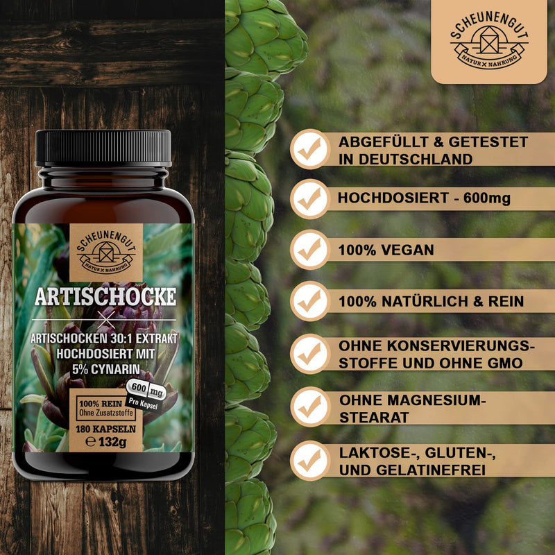 Artichoke Extract - 2400 Mg Daily Dose With 5% Cynarin - Important: 30:1 Extract (= 72000 Mg Artichoke Per Dose) I 180 Artichoke Capsules High Dosage I Laboratory Tested & Vegan I From De I Scheunengut - NewNest Australia