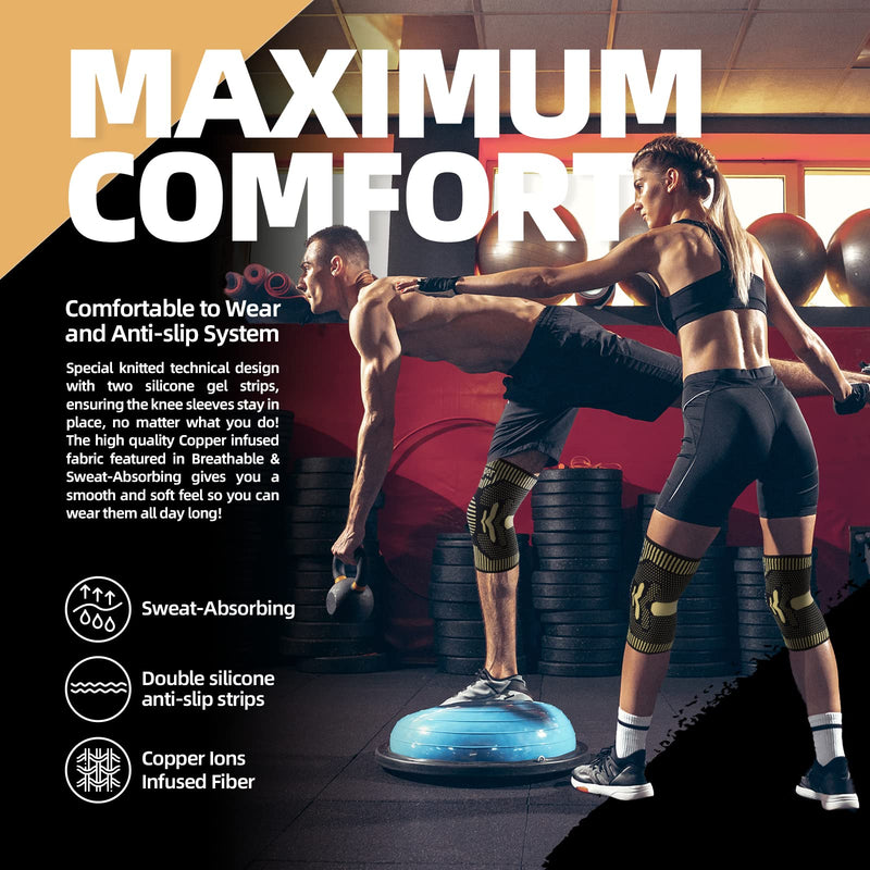 2 Pack Copper Knee Support for Women/Men - Knee Brace Compression Sleeve, Best Knee Sleeves Supports for Arthritis, Meniscus Tear, Knee Joint Pain, MCL, ACL, Running, Sports XL Copper (Pack of 2) - NewNest Australia