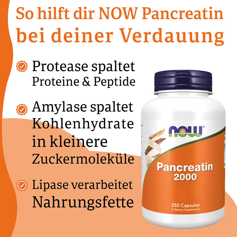 Now Foods, Pancreatin 2000, 200 mg, 250 capsules, laboratory tested, enzyme blend, gluten free, soy free, non-GMO - NewNest Australia