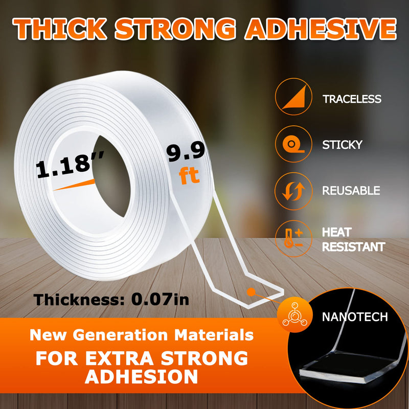 MS WGO Double Sided Tape-Heavy Duty Mounting Tape 1.18in x 9.85ft Removable Double Sided Mounting Tape Transparent Poster Tape Double Sided Tape for Walls Office Outdoor Carpet Home - NewNest Australia