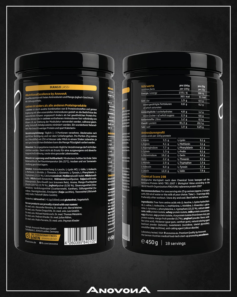 Anovona Casineo 8K Multi-Component Protein Powder - Protein Shake With The World'S Highest Chemical Score (198) | Made And Laboratory Tested In Germany | Mango Lassi - NewNest Australia