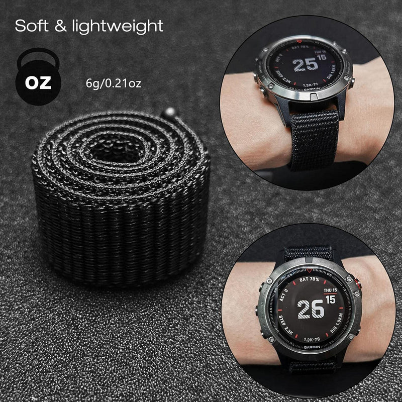 Abanen Hook and Loop Quick Dry Watch Band for Fenix 6/ Fenix 5/ Fenix 7/EPIX 2, 22mm Woven Nylon Ultralight Sport Wristband Strap for Garmin Fenix 6 Pro/Sapphire,Instinct,Fenix 5 Plus Black - NewNest Australia