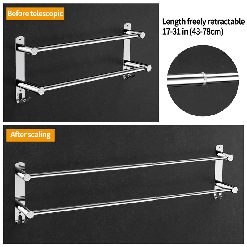 Stretchable 24-30 Inches Towel Bar for Bathroom Kitchen Hand Towel Holder Dish Cloths Hanger SUS304 Stainless Steel RUSTPROOF Wall Mount No Drill Sdjustable (Two BAR) TWO BAR - NewNest Australia