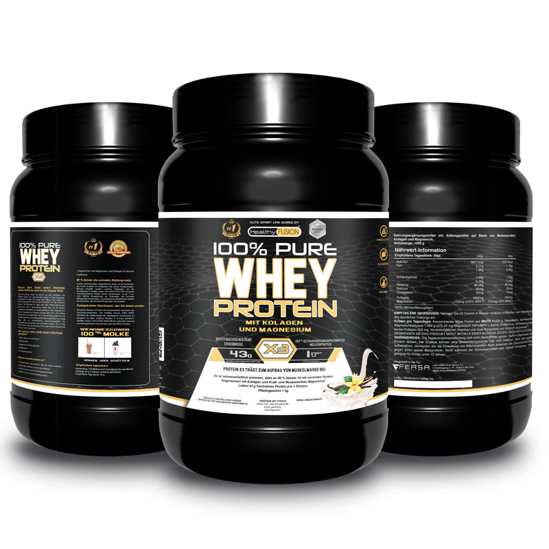 Healthy Fusion Whey Protein, Pure Whey Protein With Collagen + Magnesium, Strengthens And Builds Muscle Mass, Improves Your Training, 1000 G Protein (Vanilla) - NewNest Australia