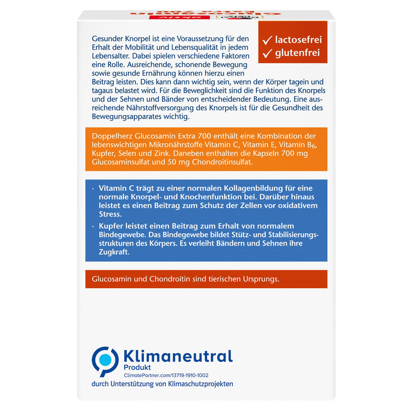 Doppelherz Glucosamine 700 Extra s chondroitinem - S vitaminem C per normální funkci chrupavky a kosti - 1 x 30 tobolek - NewNest Australia