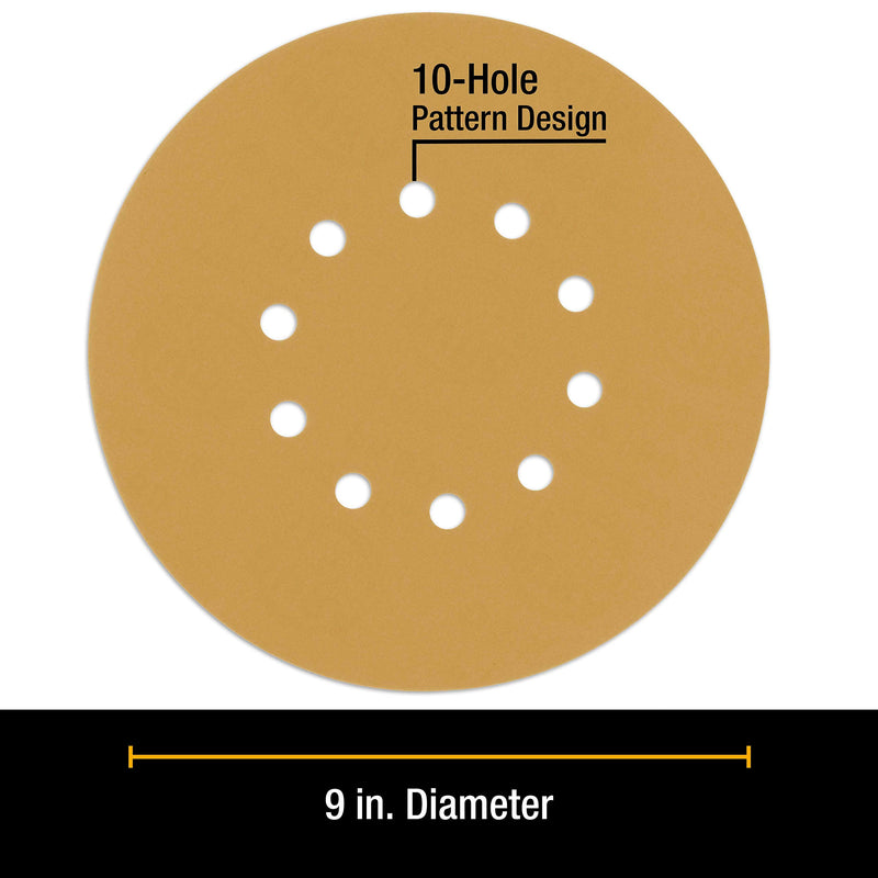 Dura-Gold Premium 9" Drywall Sanding Discs - 180 Grit (Box of 10) - 10 Hole Pattern Sandpaper Discs with Hook & Loop Backing, Fast Cutting Aluminum Oxide Abrasive - For Drywall Power Sander, Sand Wood 180-Grit - NewNest Australia