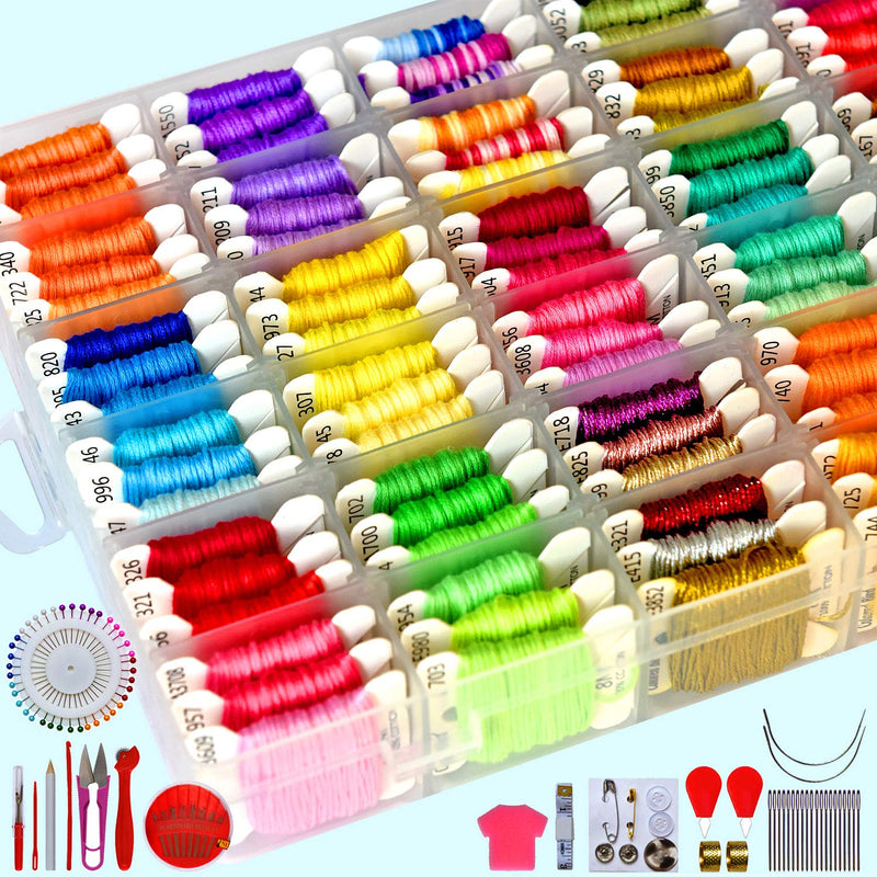 218pcs+ Embroidery Floss Cross Stitch Threads,Bracelet String Kit with Organizer Storage Box-Included 110pcs Friendship Bracelet Craft Floss,100pcs More Cross Stitch Tools Embroidery Kit for beginners - NewNest Australia