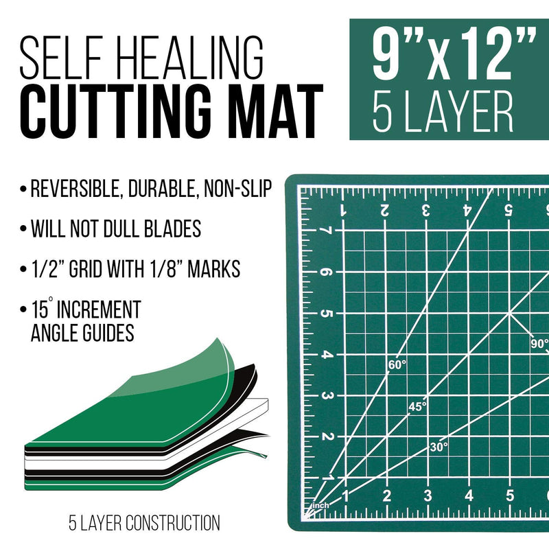 U.S. Art Supply 9" x 12" Green/Black Professional Self Healing 5-Ply Double Sided Durable Non-Slip PVC Cutting Mat Great for Scrapbooking, Quilting, Sewing and All Arts & Crafts Projects 9" x 12" - NewNest Australia