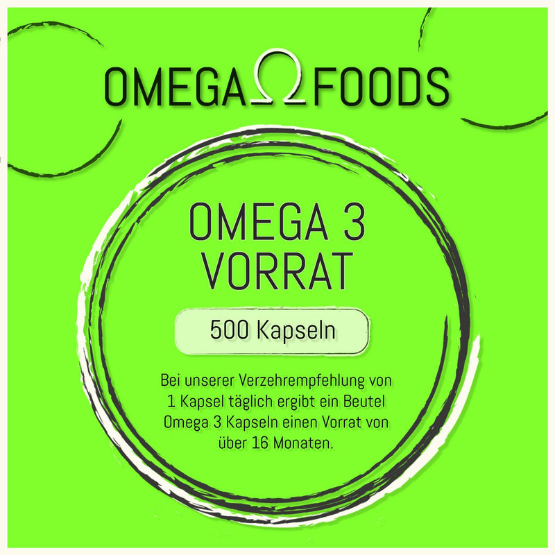 Omega 3 fish oil capsules - 500 capsules, high dosage in special quality - 1000mg Omega3 fatty acids per capsule in a 500-pack - NewNest Australia