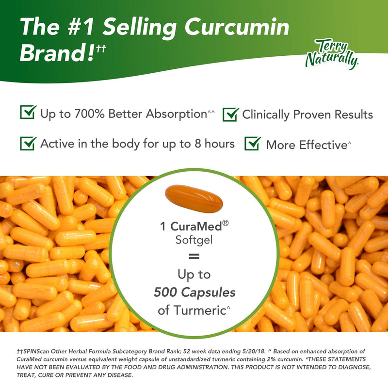 Terry Naturally CuraMed 750 mg - 30 Softgels - Superior Absorption BCM-95 Curcumin Supplement with Turmeric , Promotes Healthy Inflammation Response - Non-GMO , Gluten-Free , Halal - 30 Servings - NewNest Australia