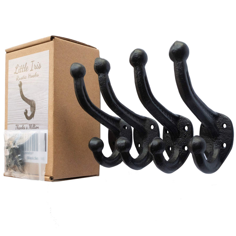 NewNest Australia - Rustic Hooks, Black Cast Iron Wall Hooks (Set of 4), Modern Farmhouse Decor, Matching Screws Included - Easy to Install. Sturdy and Heavy Coat Hooks Hardware, Decorative Hooks, Farmhouse Hooks, etc. 